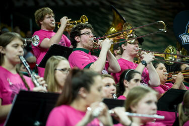photo of students in the pep band at wright state